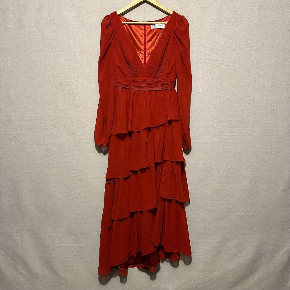 NWT Ieena for Mac Duggal Asymmetric Tiered Chiffon Gown - size 2